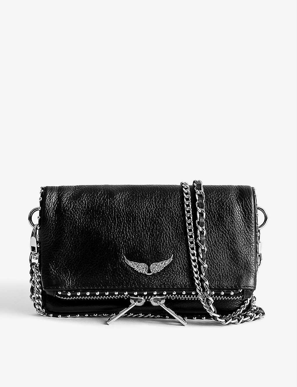 Zadig & Voltaire Rock Stud-embellished Leather Clutch Bag in Black