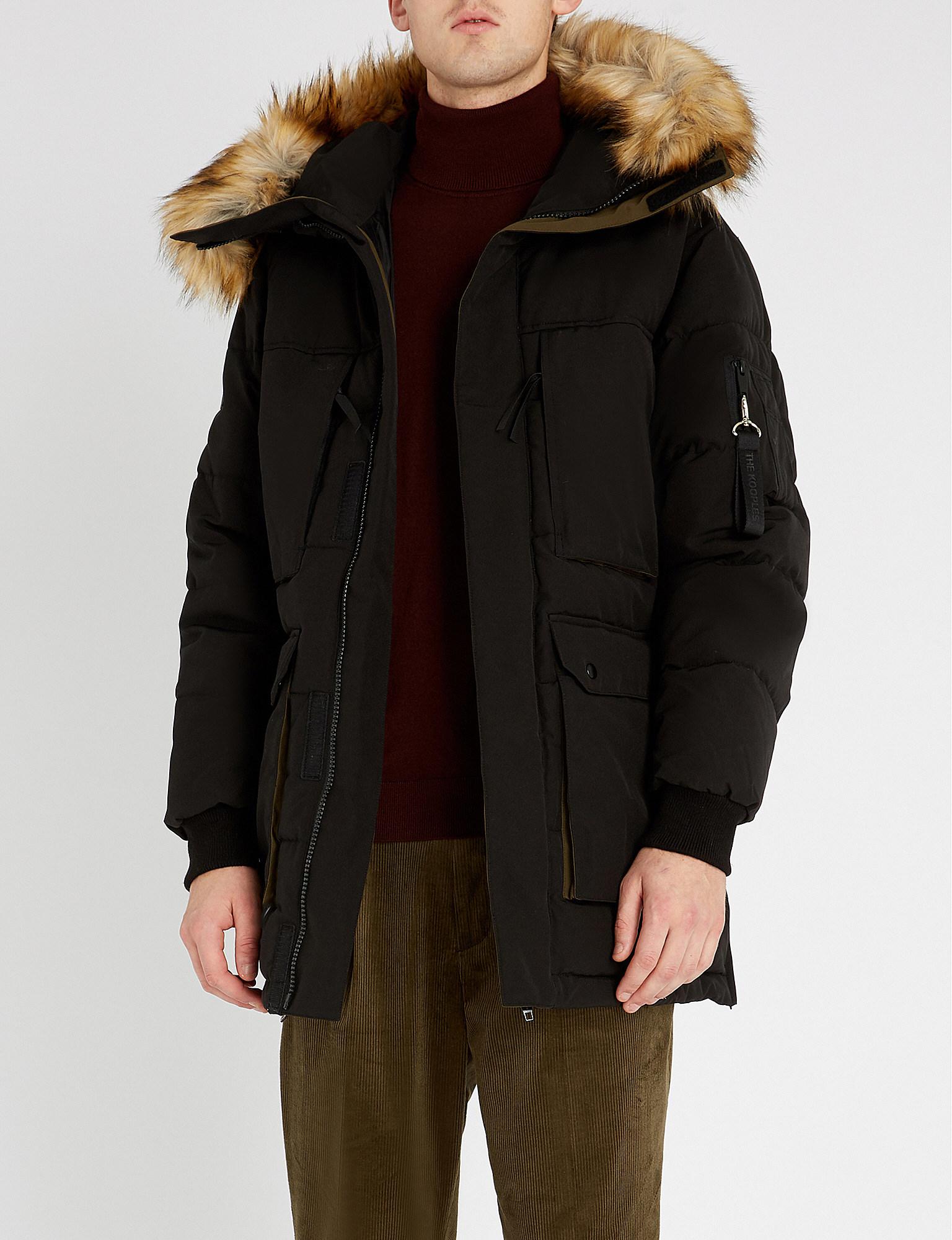 The Kooples Padded Shell And Faux-fur Hooded Parka in Black for Men - Lyst