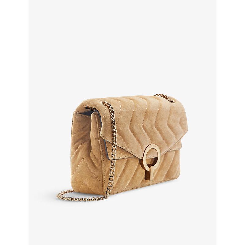 Sandro Yza Quilted Suede Shoulder Bag in Natural | Lyst