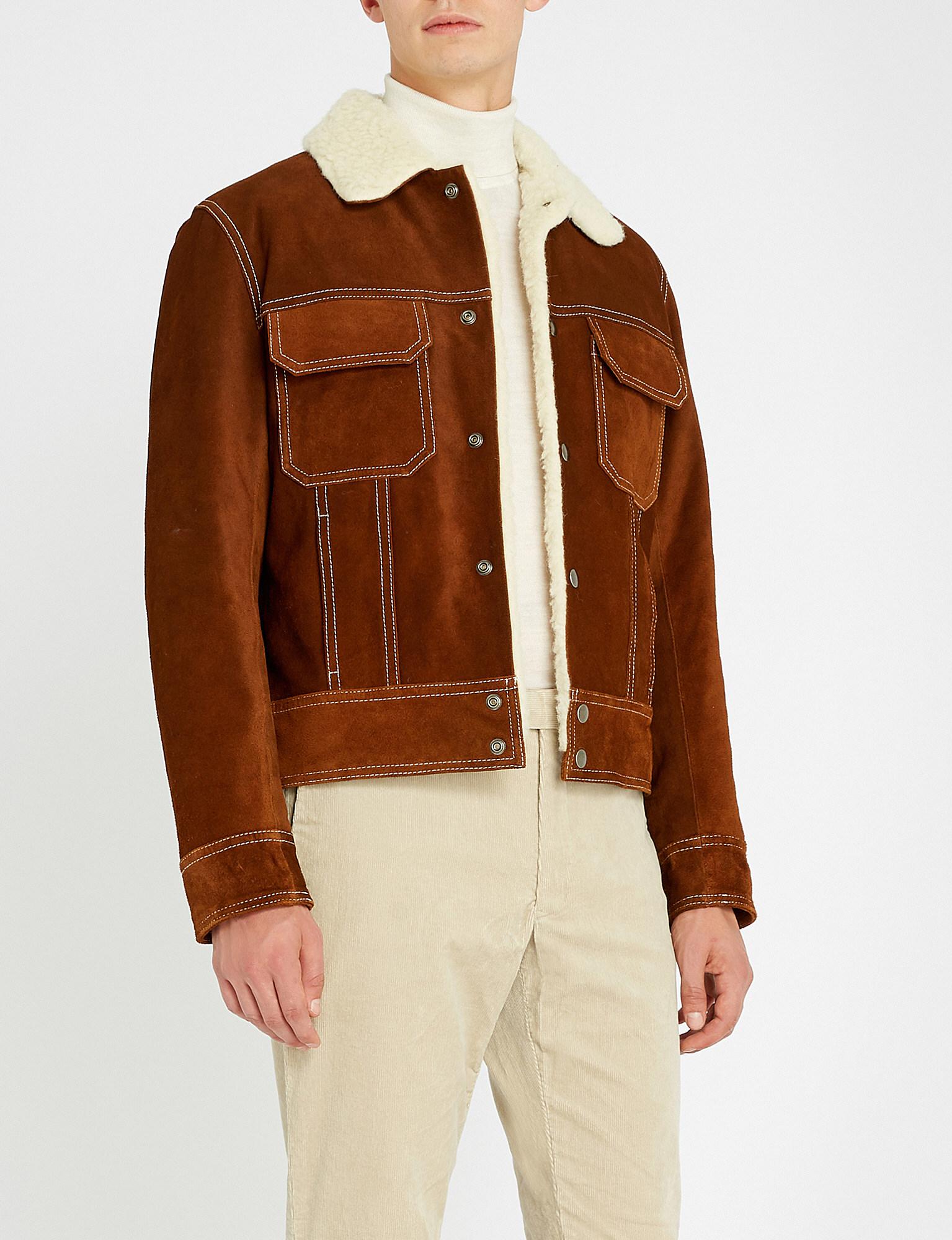 Sandro Shearling-lined Suede Trucker Jacket in Brown for Men | Lyst