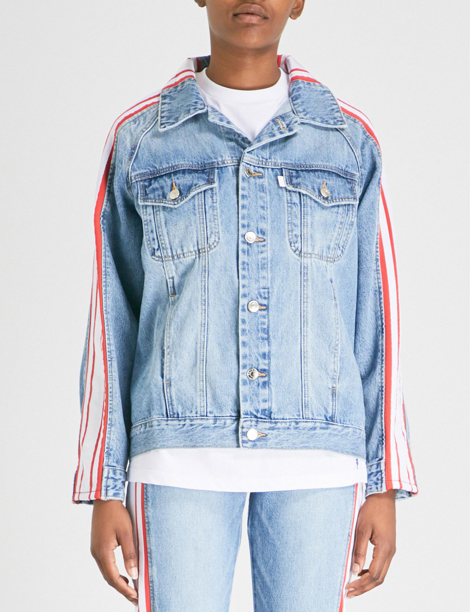 striped jean jacket