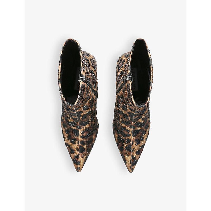 Steve Madden Heirloom Crystal Embellished Leopard Print Heeled Faux Leather Ankle Boots in Brown Lyst UK