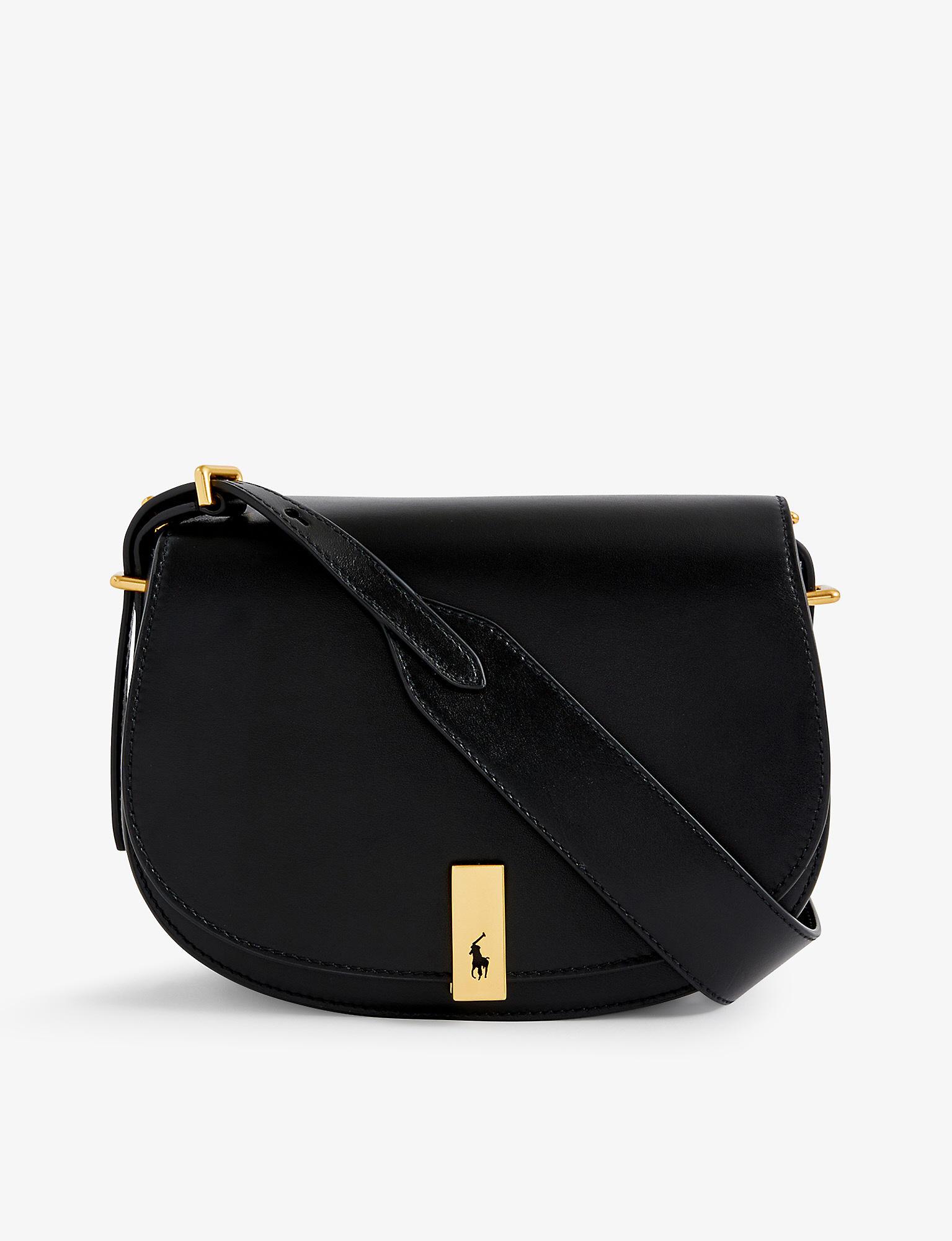 Polo Ralph Lauren Id Logo-embossed Leather Saddle Bag in Black | Lyst UK