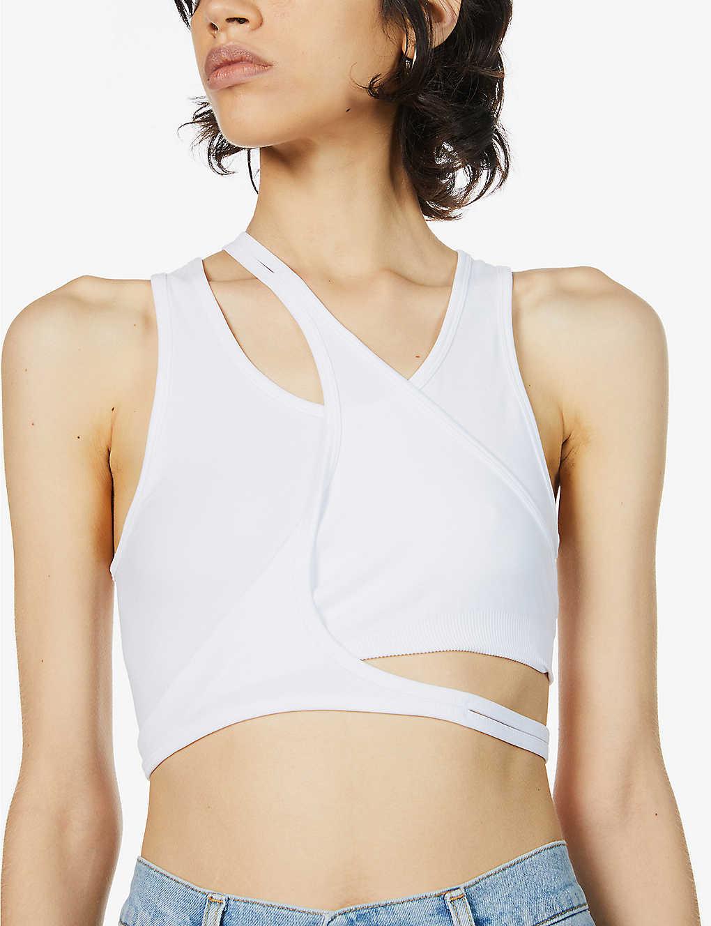Helmut Lang Womens Optic White Cropped Stretch-woven Top M/l | Lyst