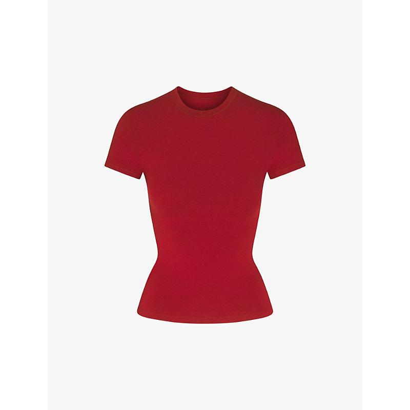 Skims Cotton Jersey Round-neck Stretch-cotton Jersey T-shirt Xx in Red