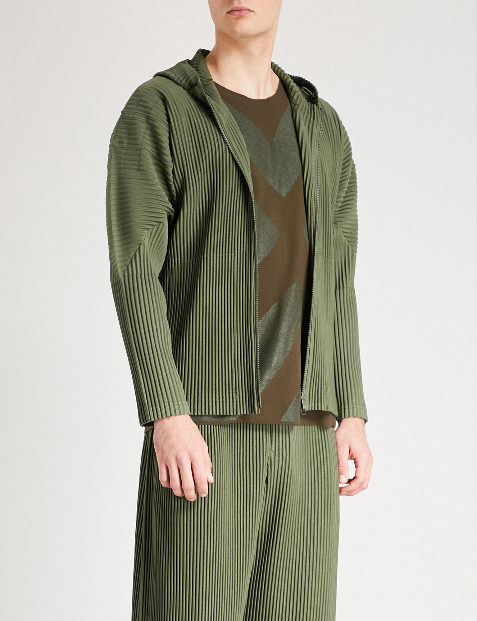 Homme Plissé Issey Miyake Drawstring-hood Pleated Hoody in Green for ...