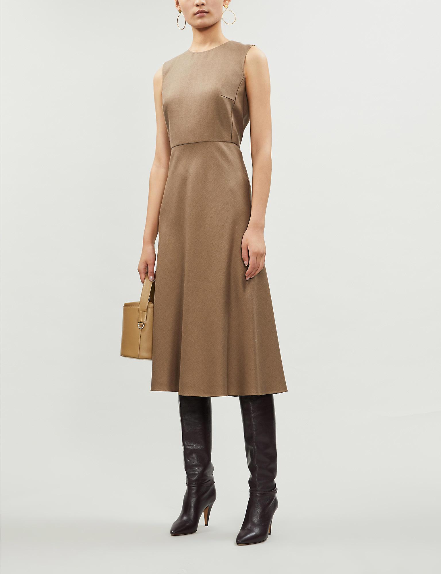 Max Mara Ural Wool And Silk-blend Midi Dress in Brown | Lyst