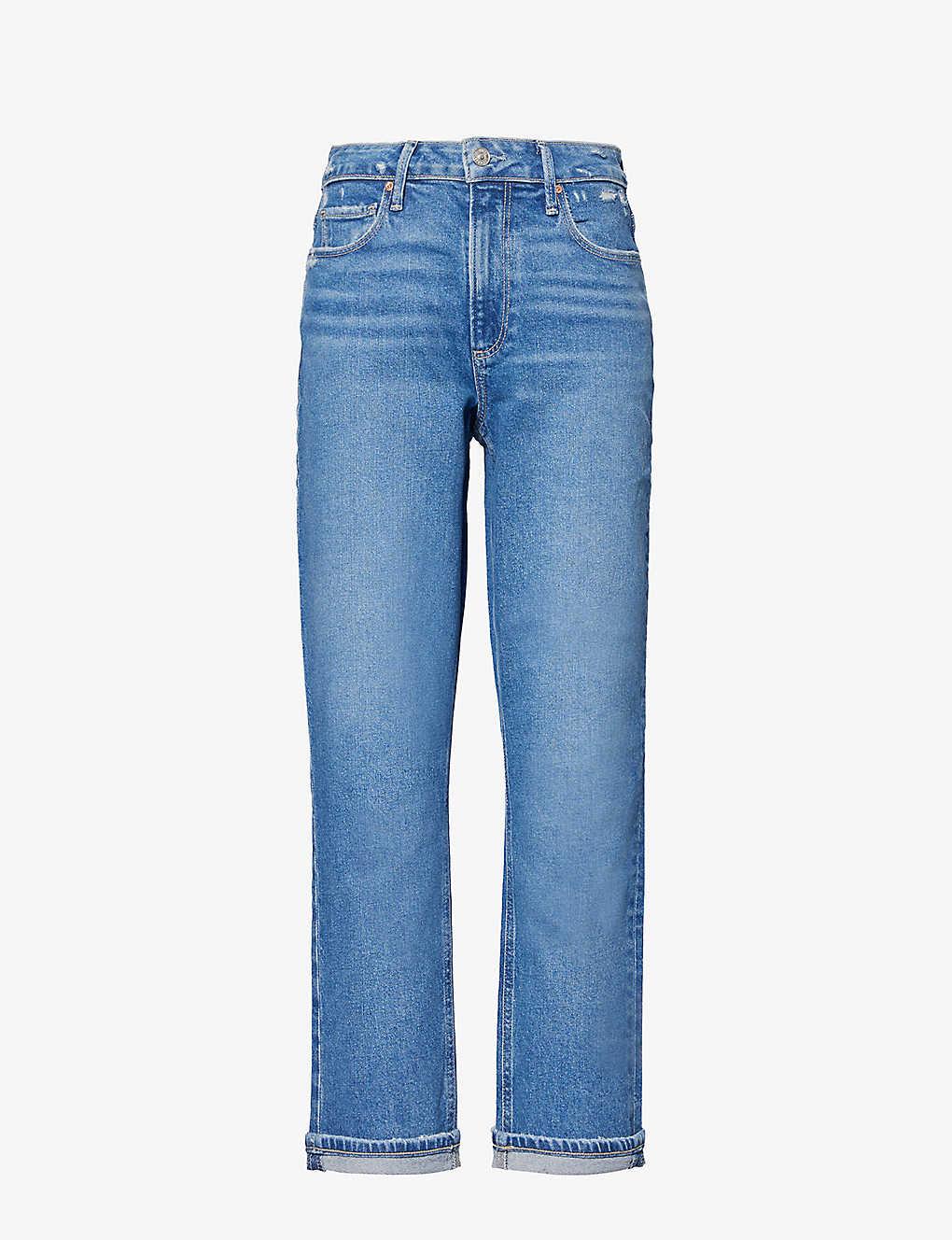 PAIGE Brigitte Slim-leg High-rise Denim-blend Jeans in Blue