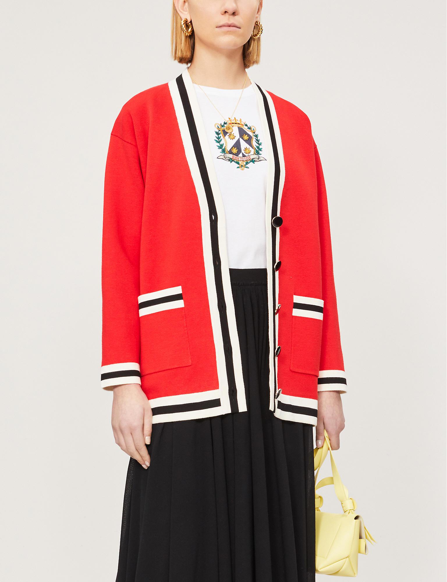 Sandro Long Cardigan With Printed Lining in Red Lyst Canada