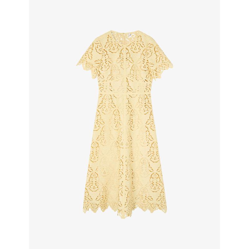 LK Bennett Georgia Lace-Embroidered Short-Sleeve Woven Midi Dress