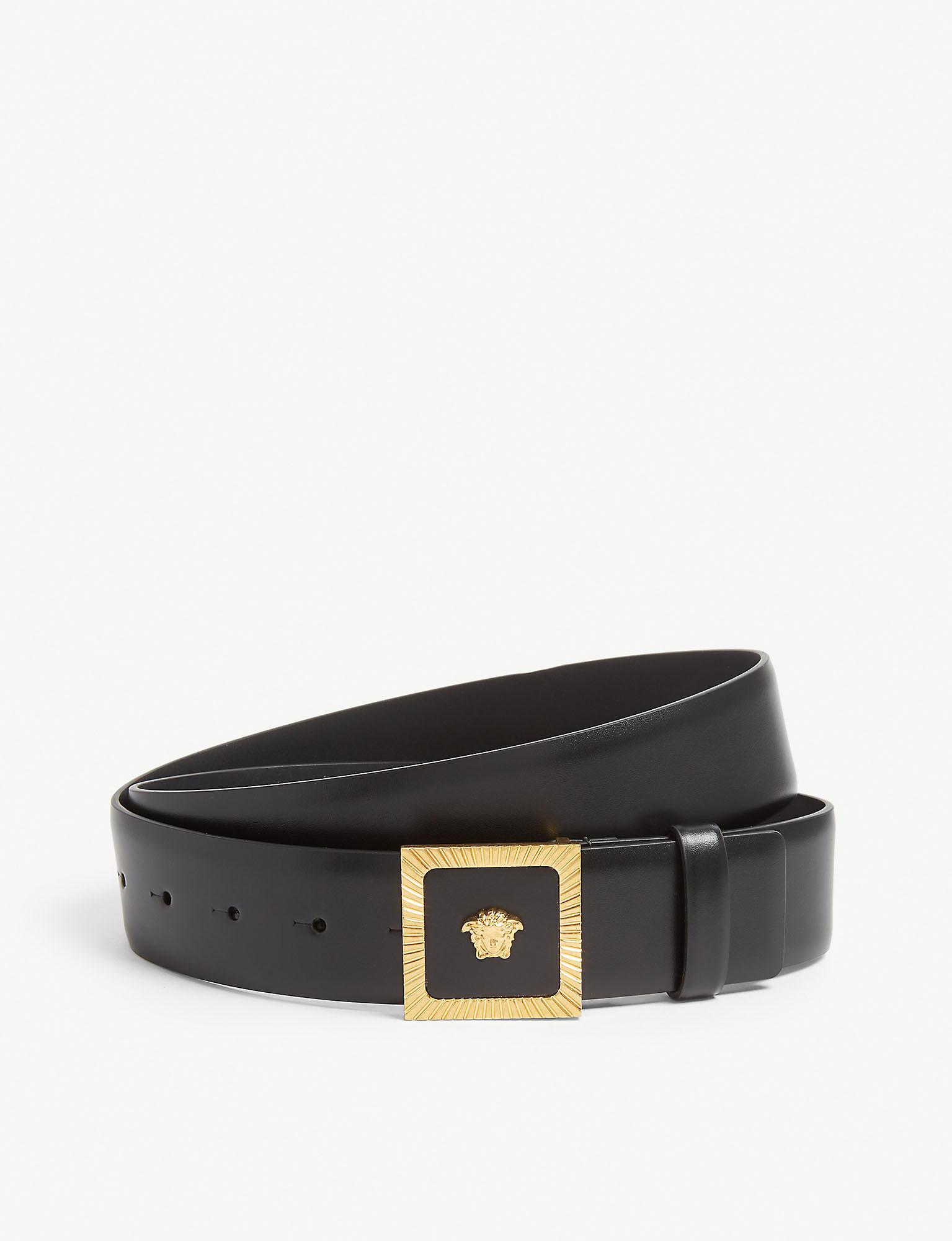 Versace Medusa Buckle Leather Belt in Gold Black (Black) for Men - Lyst