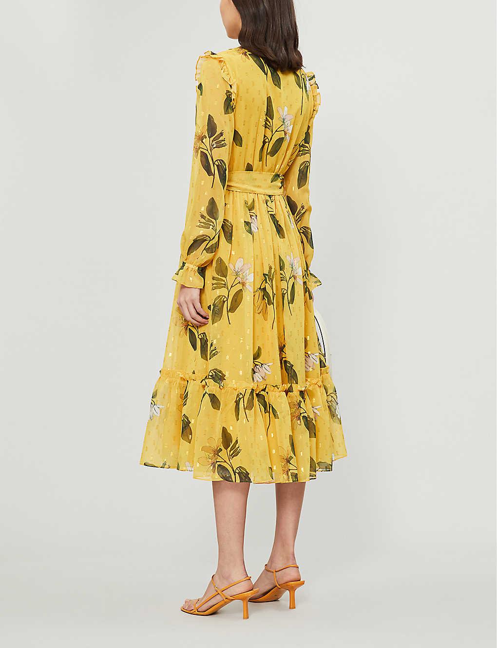 Ted Baker Synthetic Elissea Savannah Print Crepe Midi Dress In Yellow Lyst