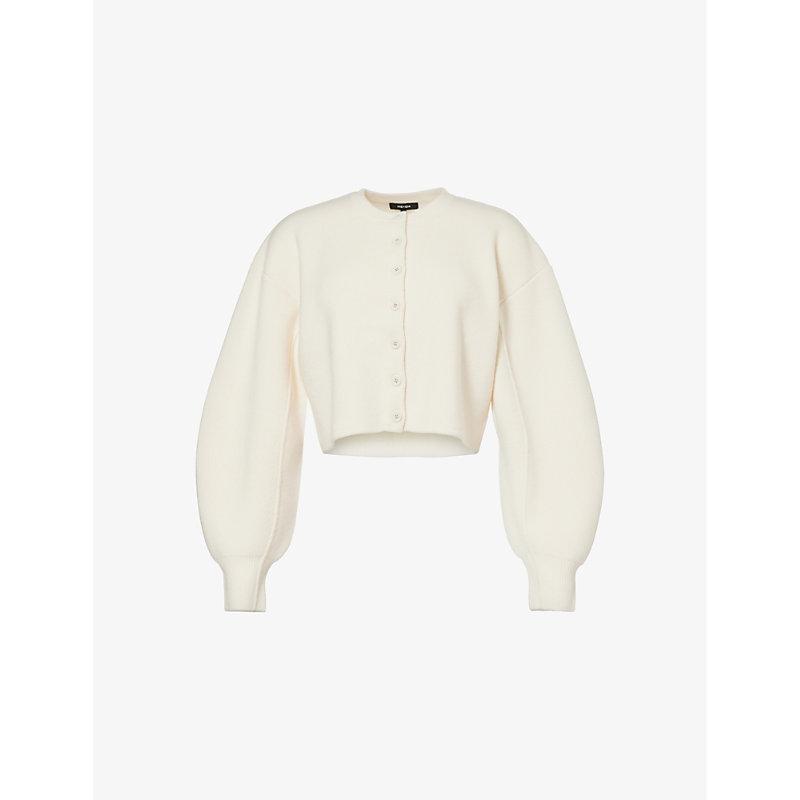 ME+EM Balloon-Sleeve Cropped Wool-Blend Cardigan in White Lyst UK