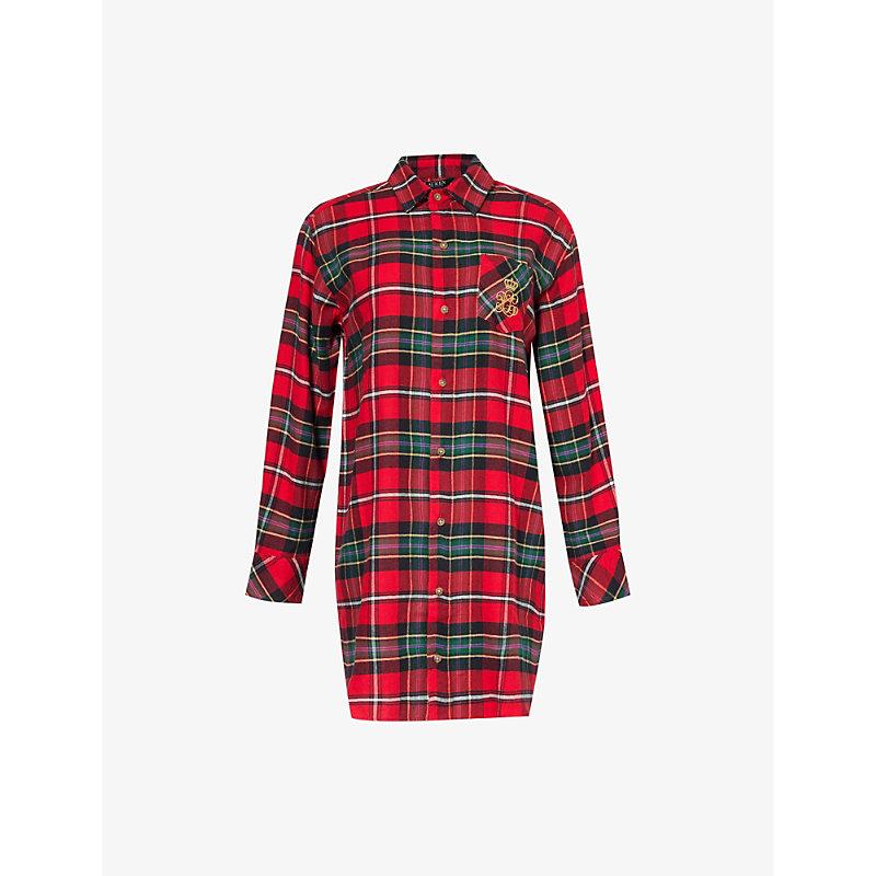 Ralph Lauren Plaid Brand Embroidery Check Brushed Cotton Blend Night Shirt in Red Lyst UK