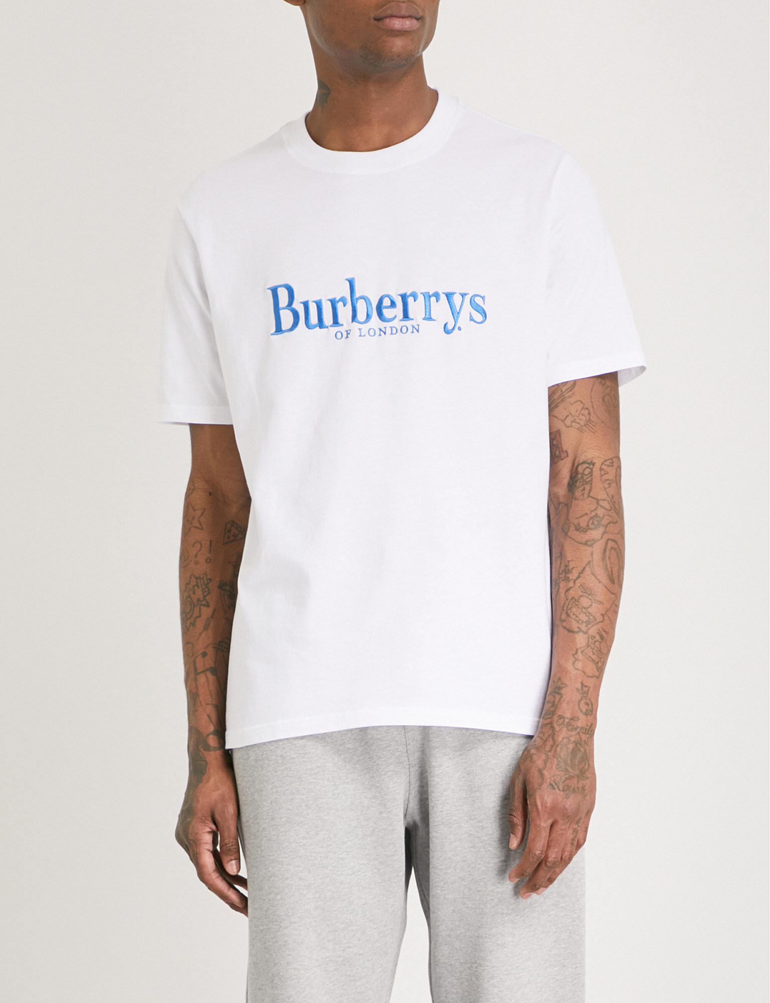 Burberry S Embroidered Cotton-jersey T-shirt in White for Men -