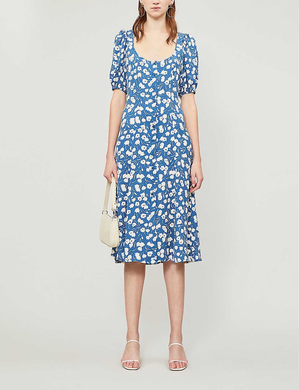 reformation blue and white floral dress
