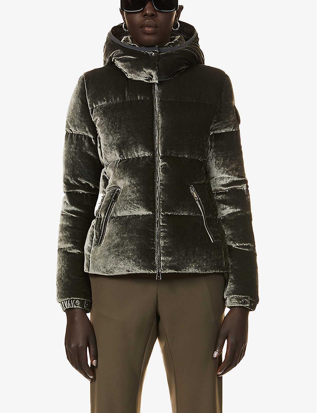 Moncler Fourmi Hooded Velvet-down Jacket in Grey (Gray) | Lyst