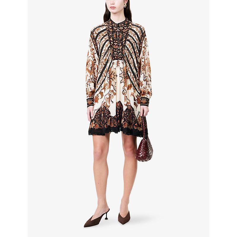 FARM Rio Majestic Lace-Trim Woven Mini Dress in Natural | Lyst FARM Rio Majestic Lace-Trim Woven Mini Dress in Natural | Lyst