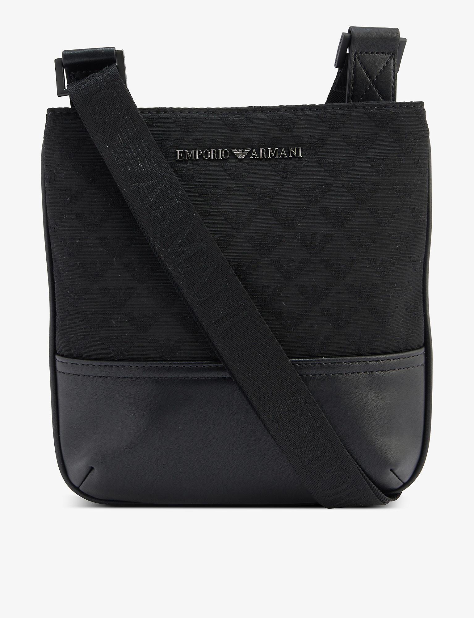 Emporio Armani Logoplaque Jacquard Woven Crossbody Bag in Black for
