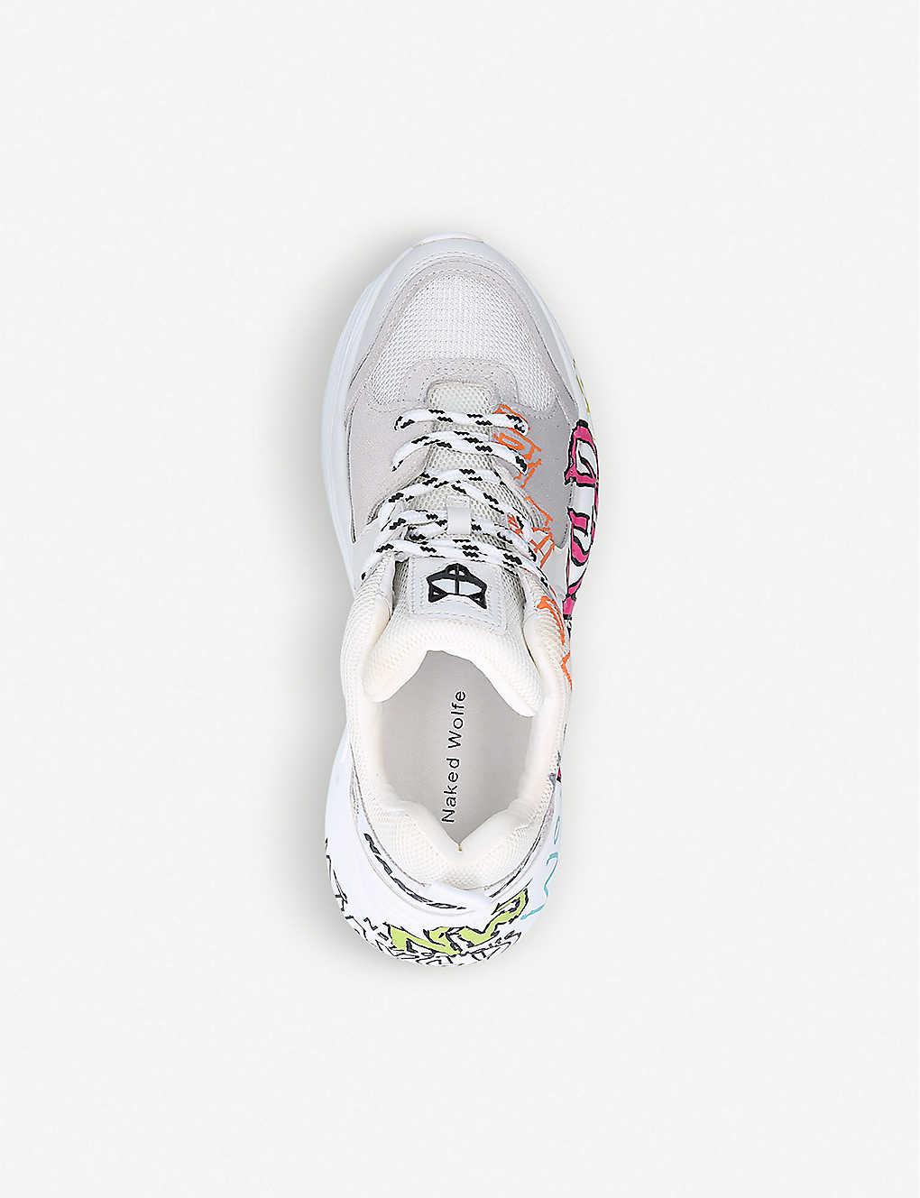 Naked Wolfe Womens White/oth Track Graffiti-print Leather And Mesh Trainers  4 | Lyst
