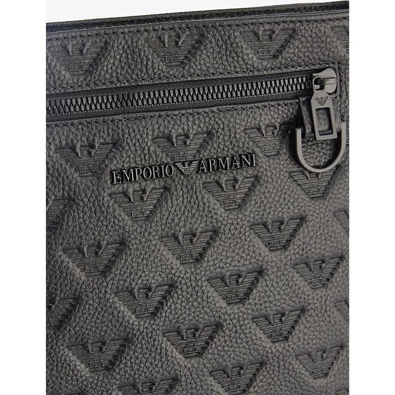 Emporio Armani Logo-embossed Leather Cross-body Bag in Black for Men | Lyst