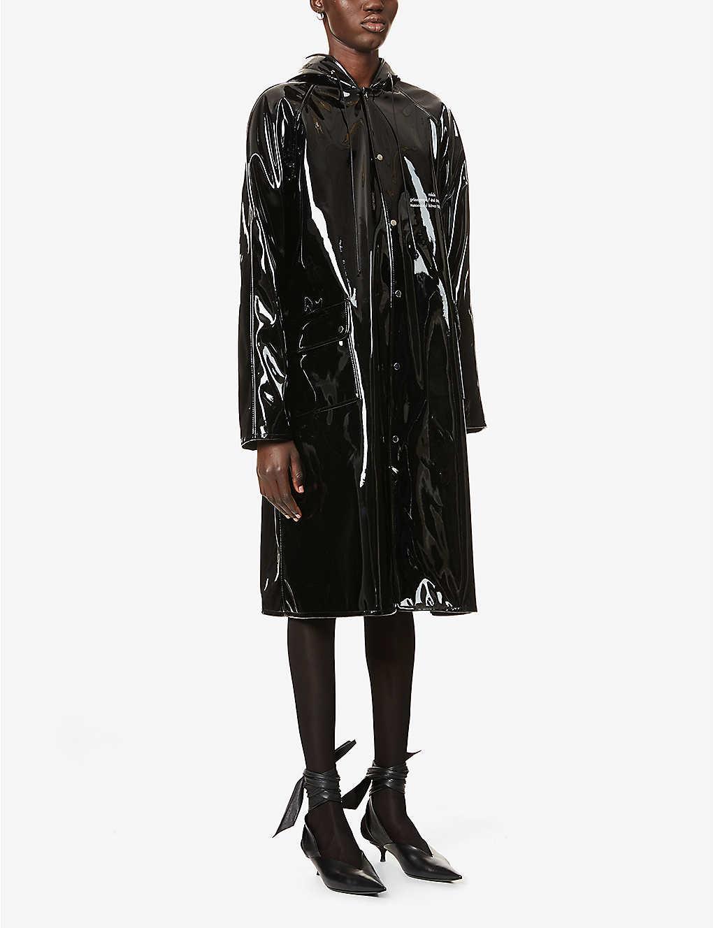 black patent raincoat