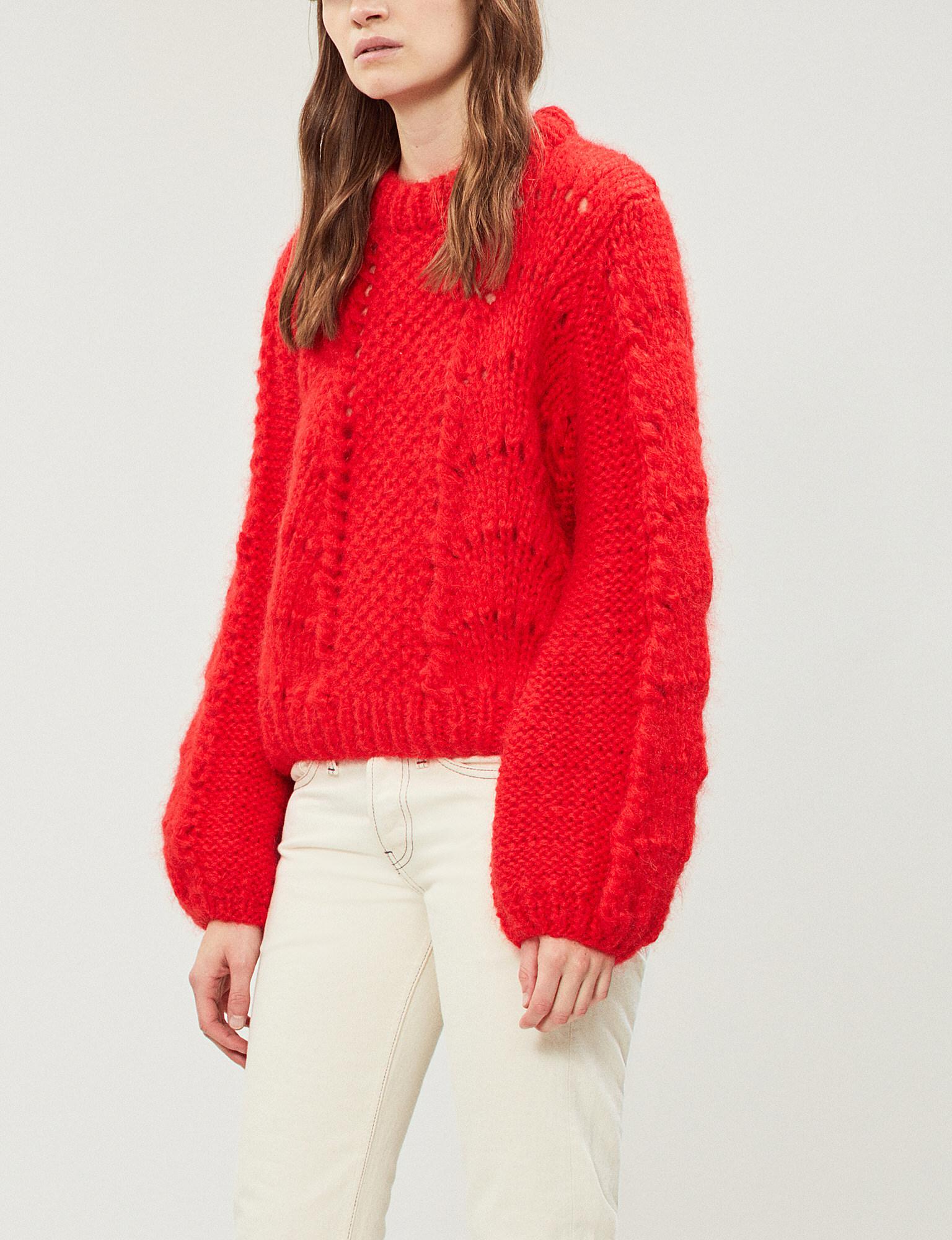 Ganni Women's Red Knitted Julliard Cable-knitted Mohair And Wool Blend  Jumper - Lyst