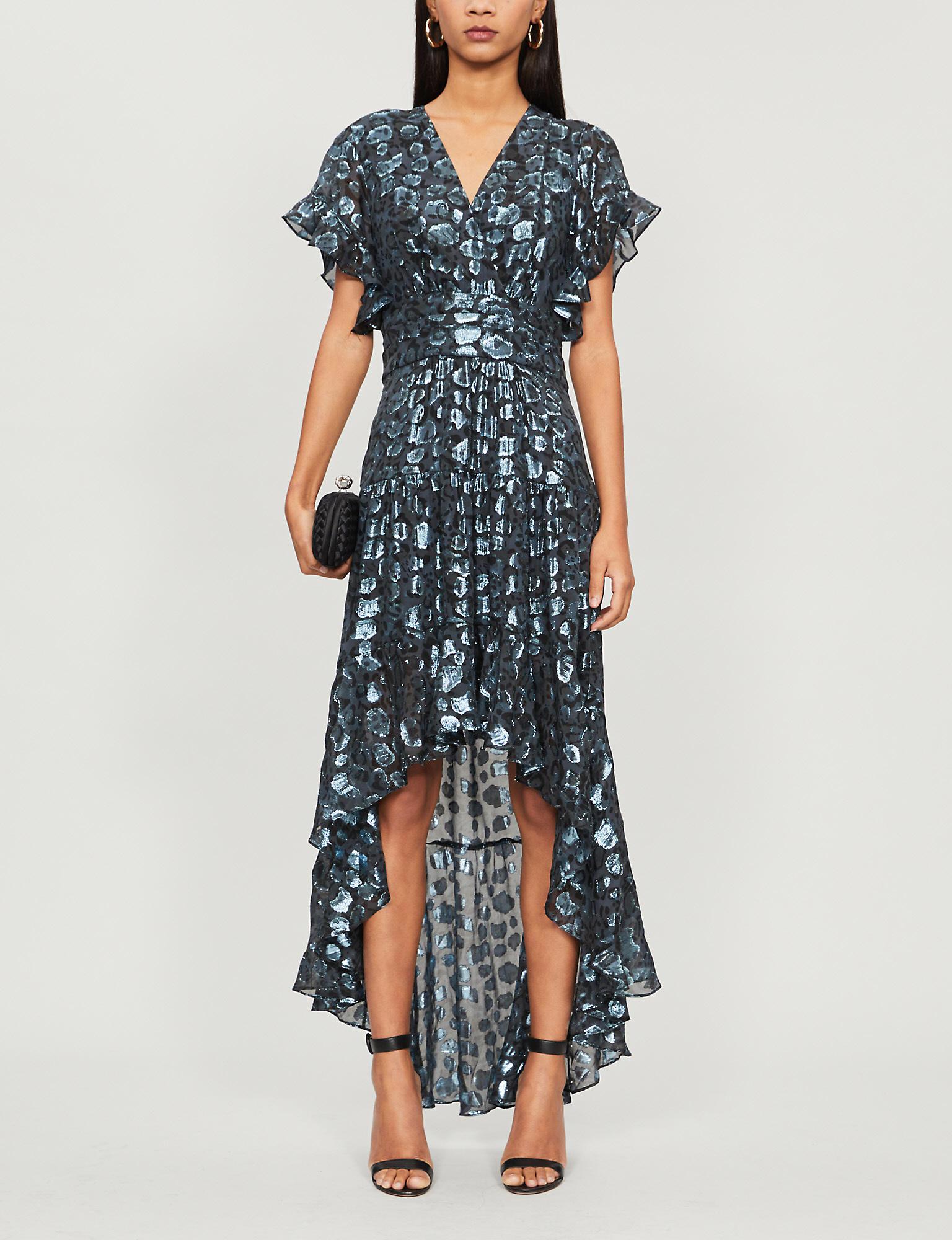 Ba&sh Grace Metallic Leopard-print Silk-blend Dress in Blue | Lyst
