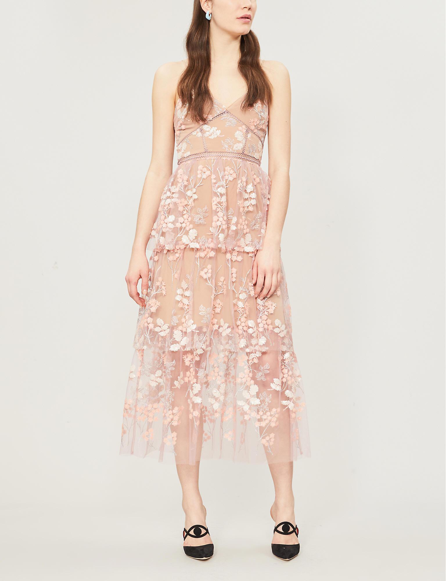 embellished tulle midi dress