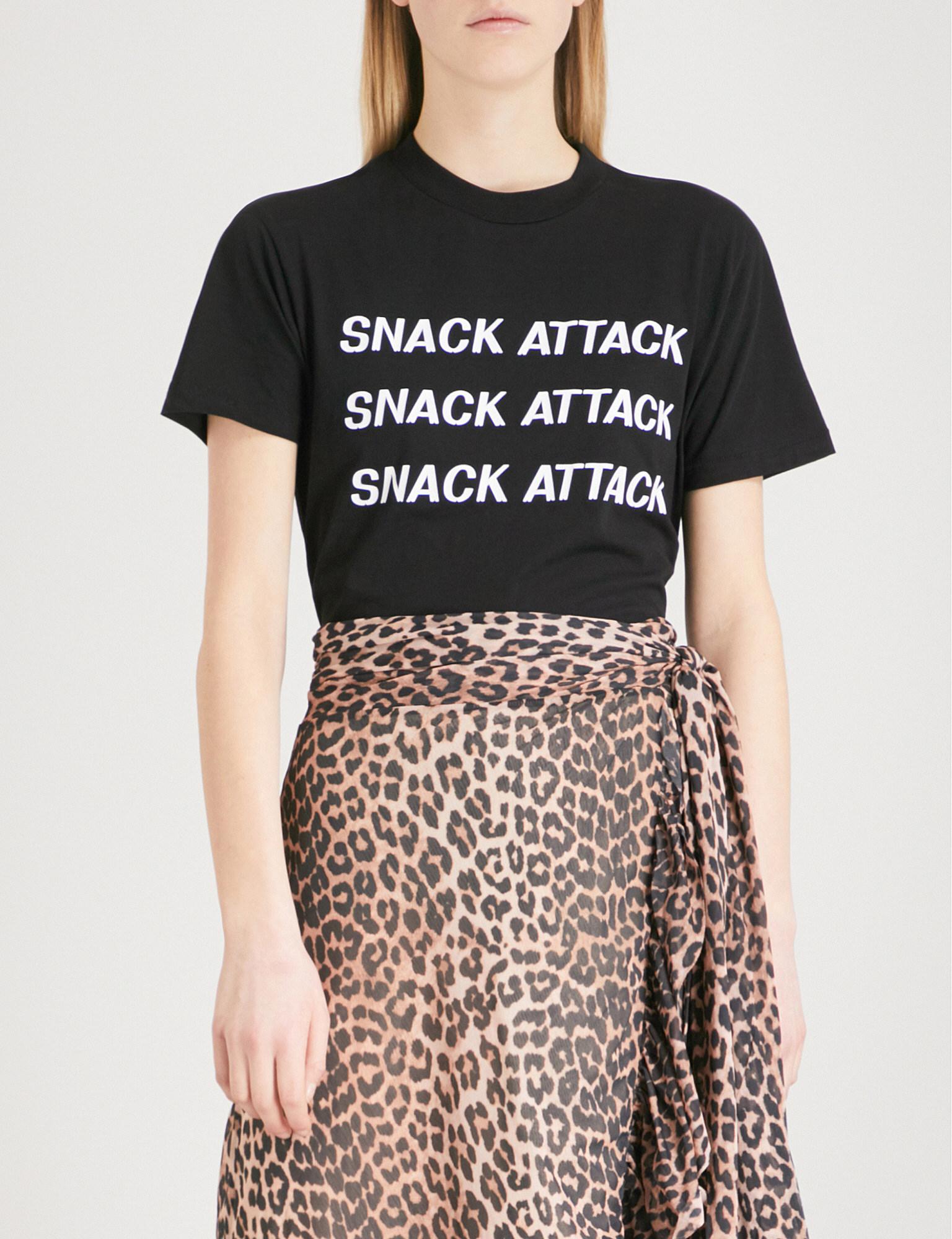 Ganni Harway Snack Attack Cotton-jersey T-shirt in Black - Lyst