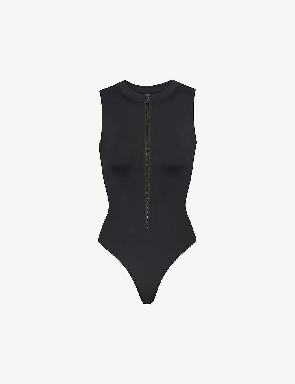 【値下】 Ami Black stretch nylon swimsuit Skims Zipped High-neck Recycled Stretch-nylon Swimsuit X in