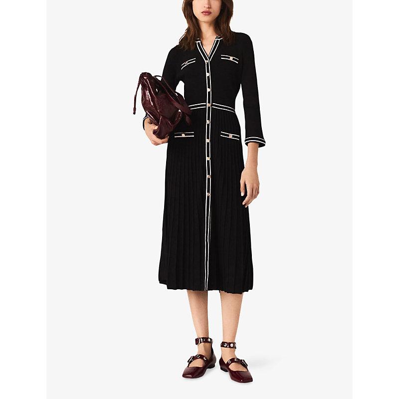 maje black pleated dress Pleated satin maxi dress Black / Gray For Women