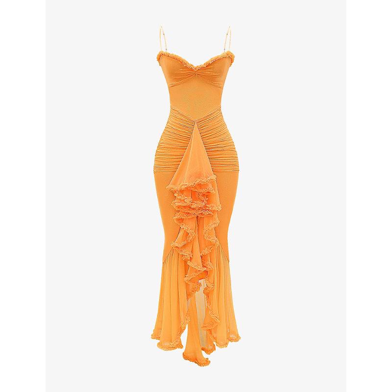 strapless open back dress Rent House of CB Tangerine Alicia Midi Sundress main image 0