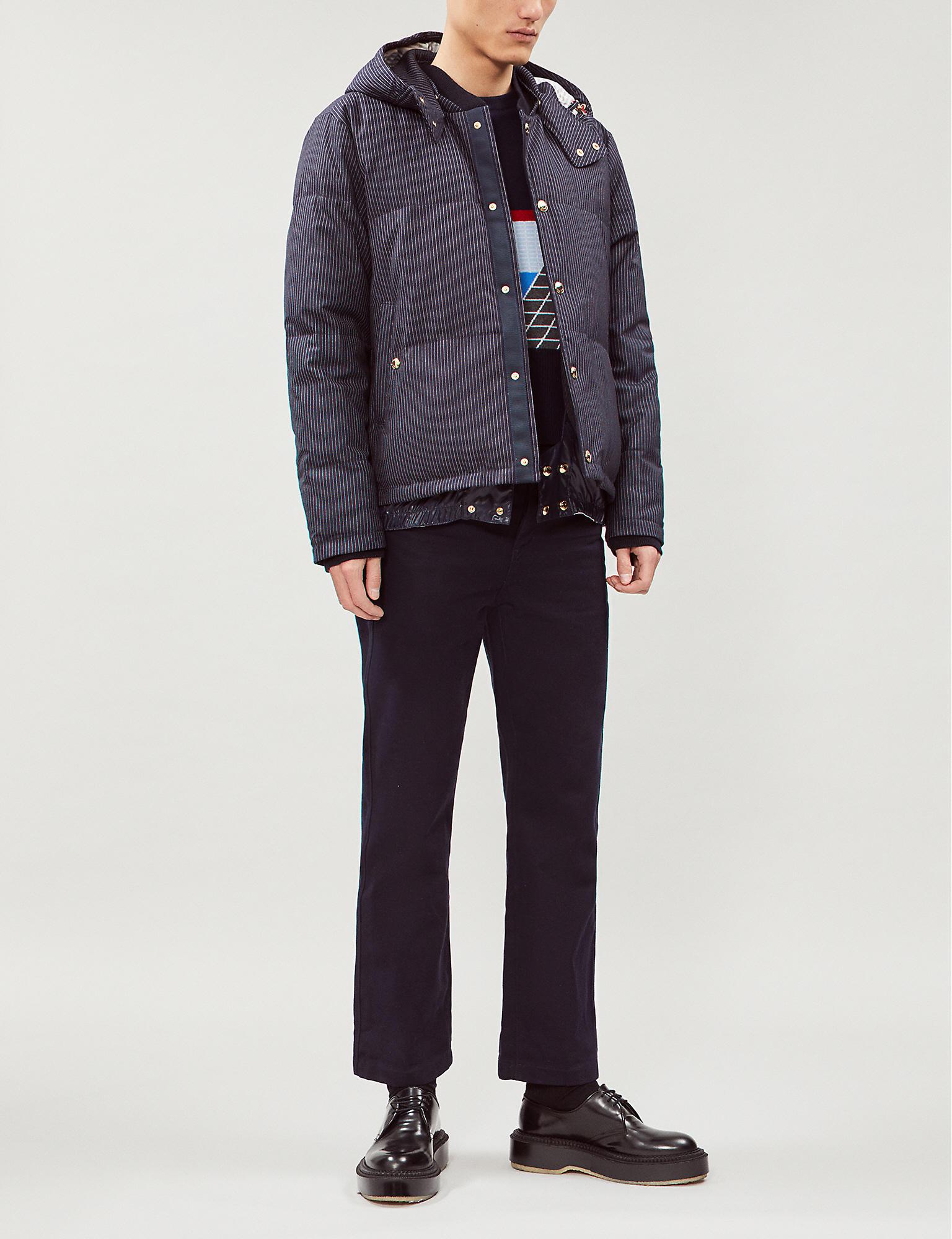 Thom Browne Striped Wooldown Hooded Jacket in Blue for Men Lyst