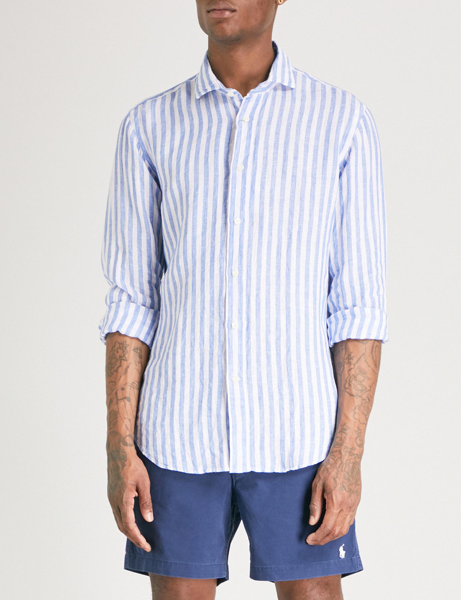 Polo Ralph Lauren Striped Classic-fit Linen Shirt in Blue for Men | Lyst