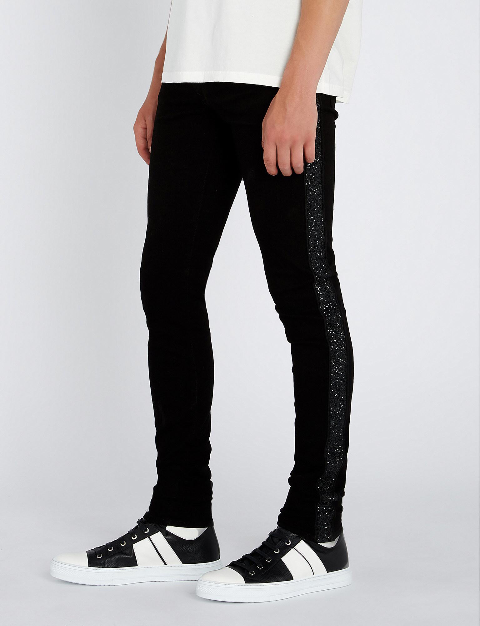 Amiri Denim Glitter-stripe Slim-fit Skinny Jeans in Black for Men - Lyst