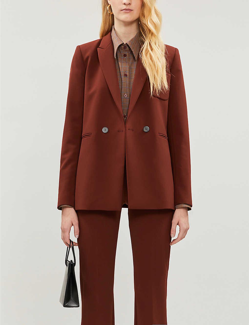 Sandro Double-breasted Stretch-crepe Blazer in Brown | Lyst