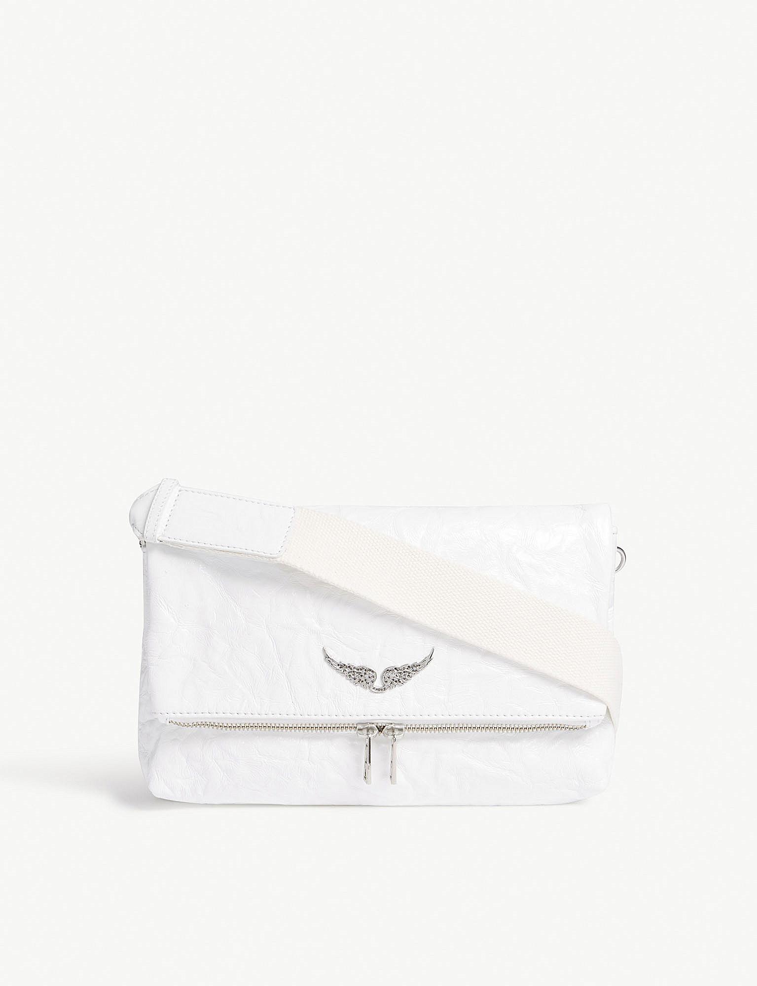 Zadig & Voltaire Rocky Creased Patent Leather Shoulder Bag in White ...