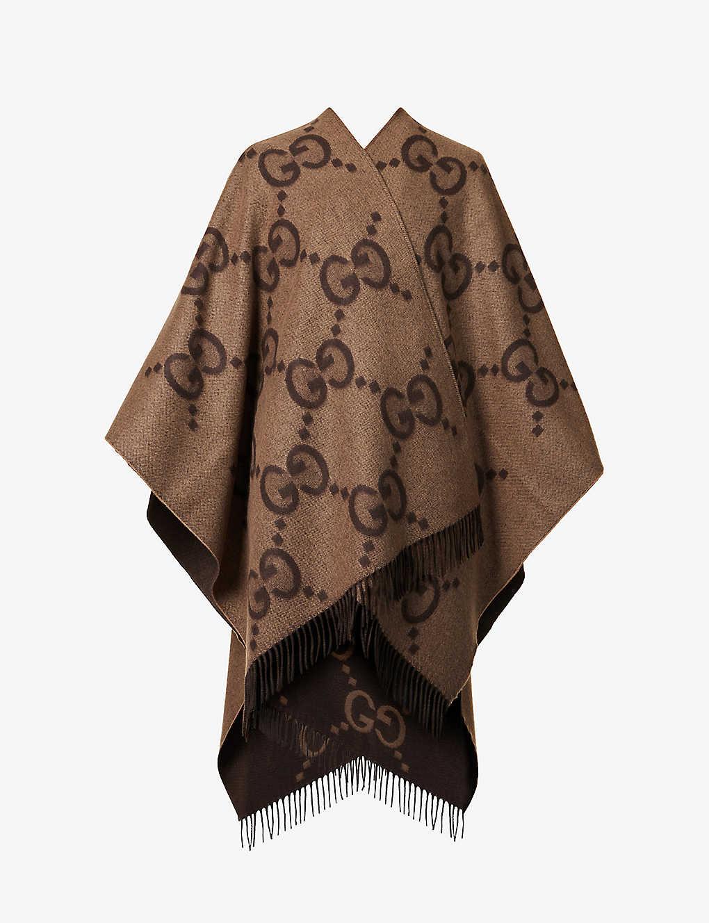 Gucci Double Gintarsia Oversized Cashmere Poncho in Brown Lyst