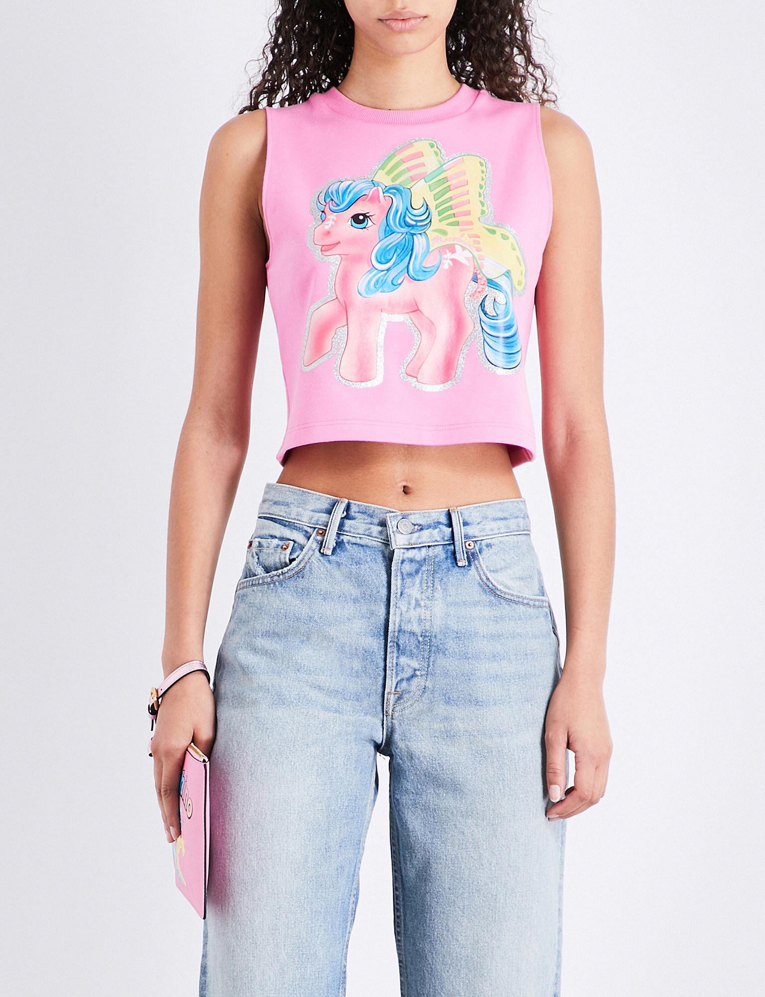 Moschino Ladies Pink Cropped My Little Pony-print Stretch-cotton