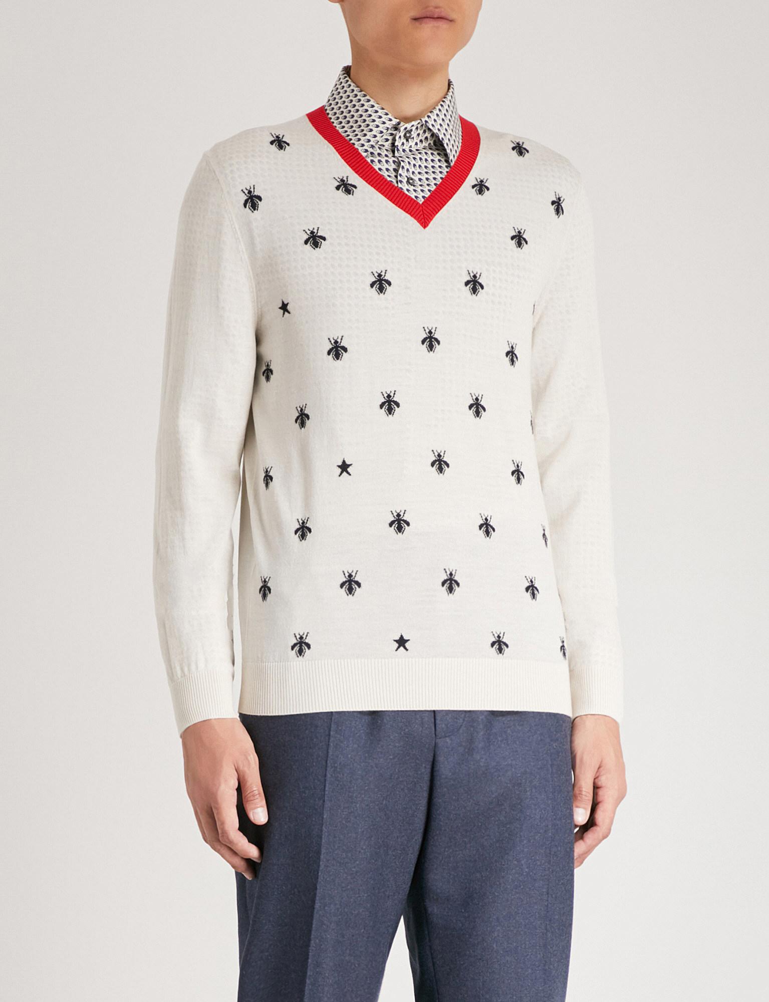 gucci bee v neck sweater