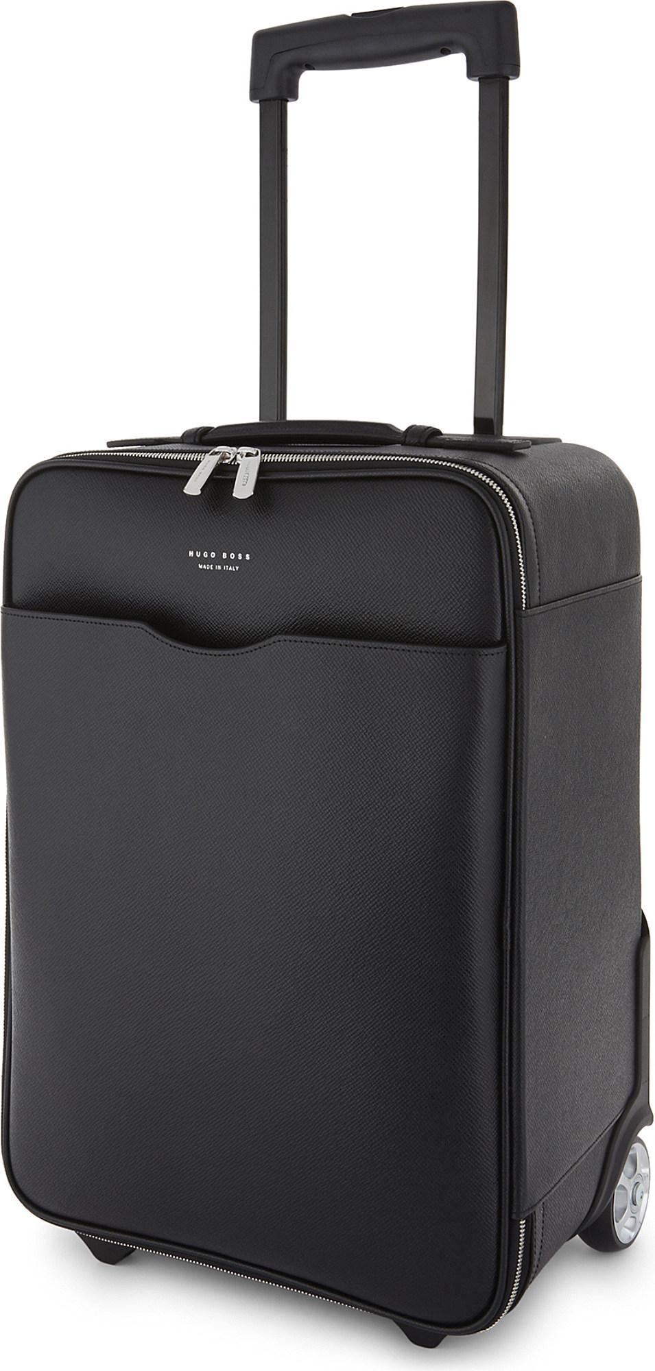 BOSS by HUGO BOSS Signature Two-wheel Leather Trolley 46cm in Black for Men  | Lyst
