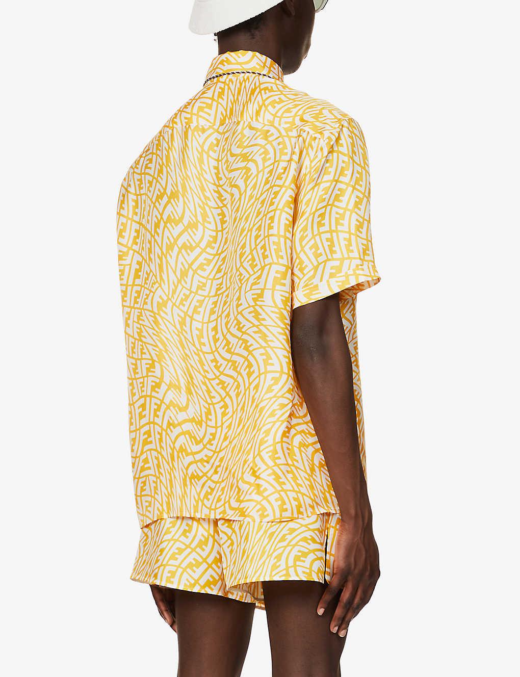 Fendi Vertigo Brand-print Silk-satin Shirt in Yellow for Men | Lyst