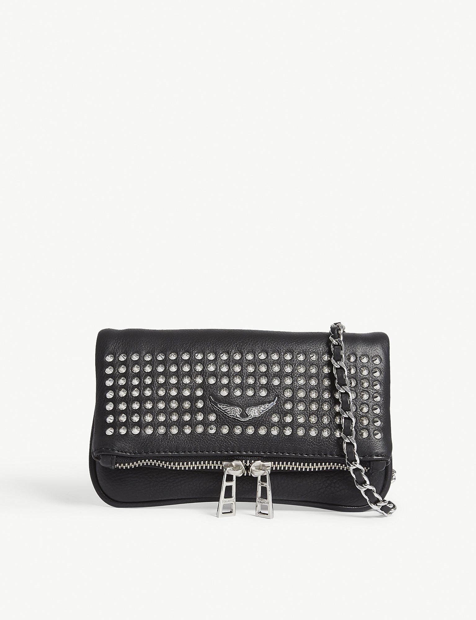 Zadig & Voltaire Rock Nano Spike Leather Cross-body Bag in Black - Lyst