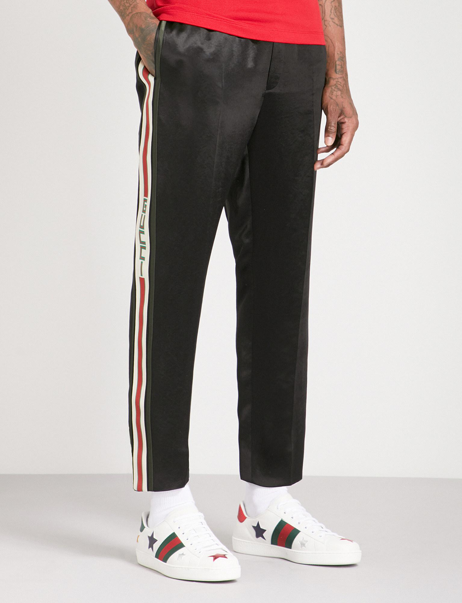mate Skim voorzien Gucci Striped-sides Satin Trousers in Black for Men | Lyst