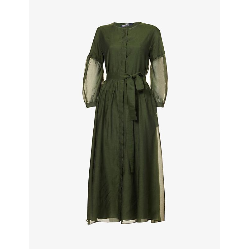Max Mara Peonia Dropped shoulder Cotton And Silk blend Maxi Dress in Green Lyst