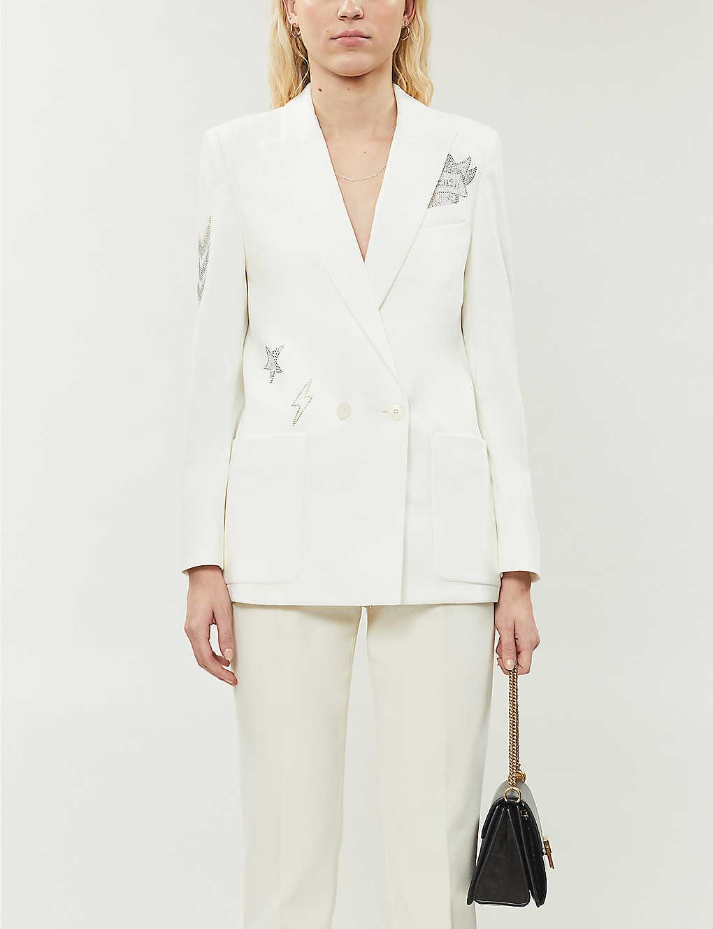 Zadig & Voltaire Visko Strass Embellished Woven Blazer in White | Lyst