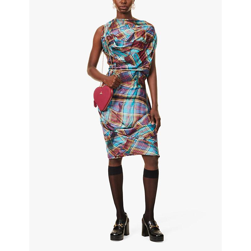 Vivienne Westwood Fond Draped-Tartan Print Asymmetric Jersey