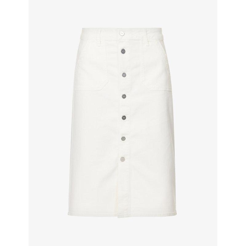 PAIGE Meadow Brand-patch Stretch-denim Midi Skirt in White | Lyst