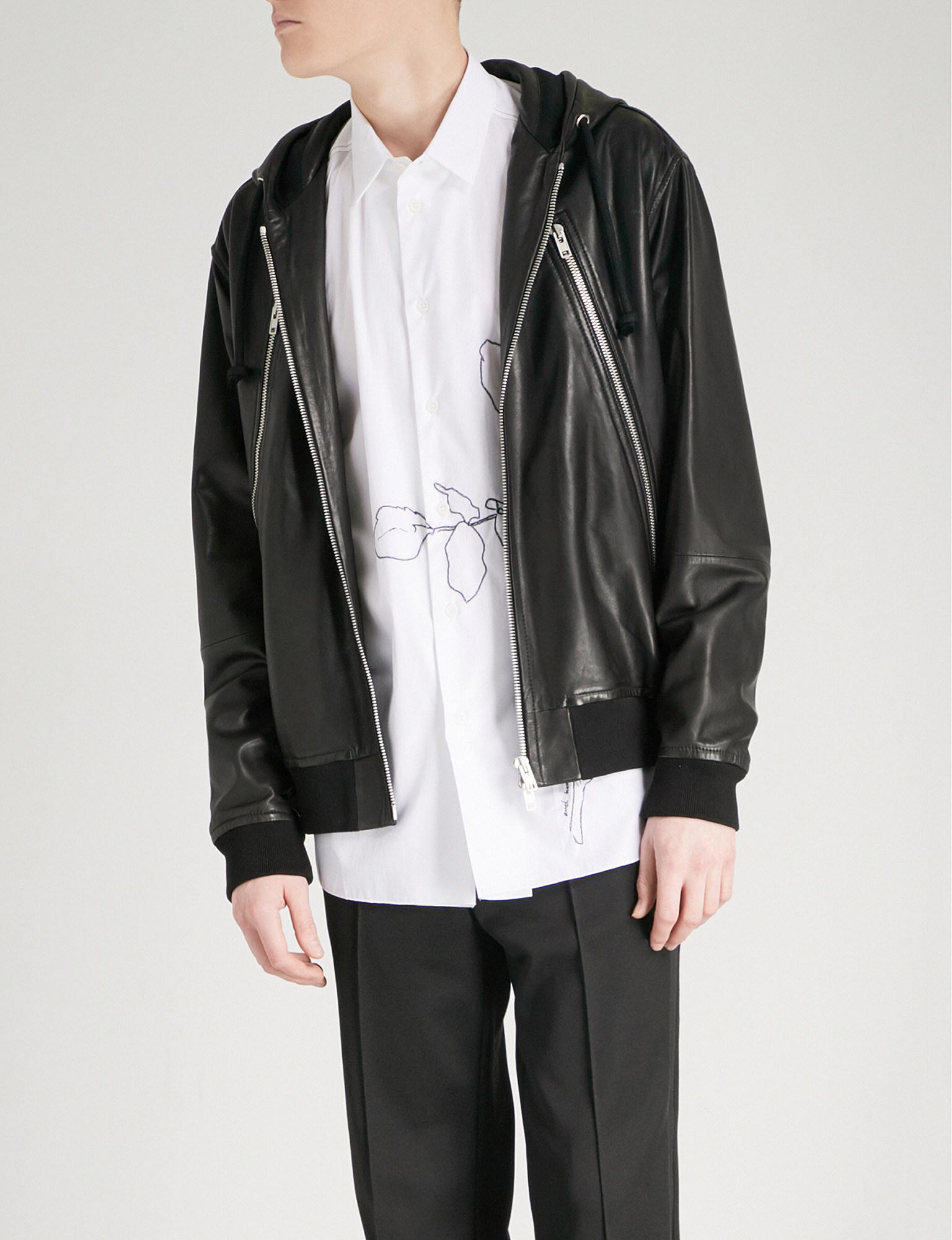 Maison Margiela Hooded Leather Jacket in Black for Men | Lyst
